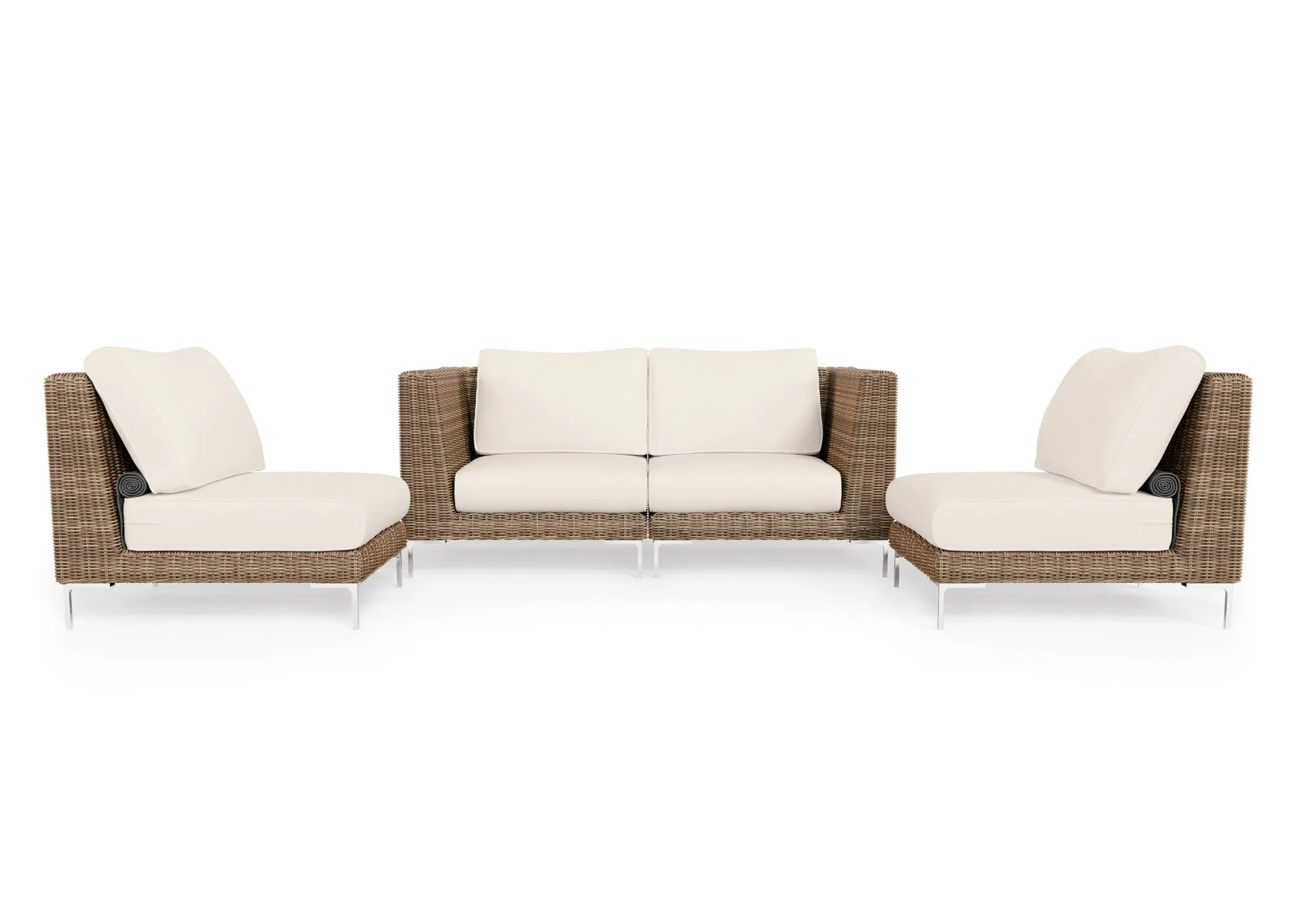 Brown Wicker Outdoor Loveseat with Armless Chairs - 4 Seat