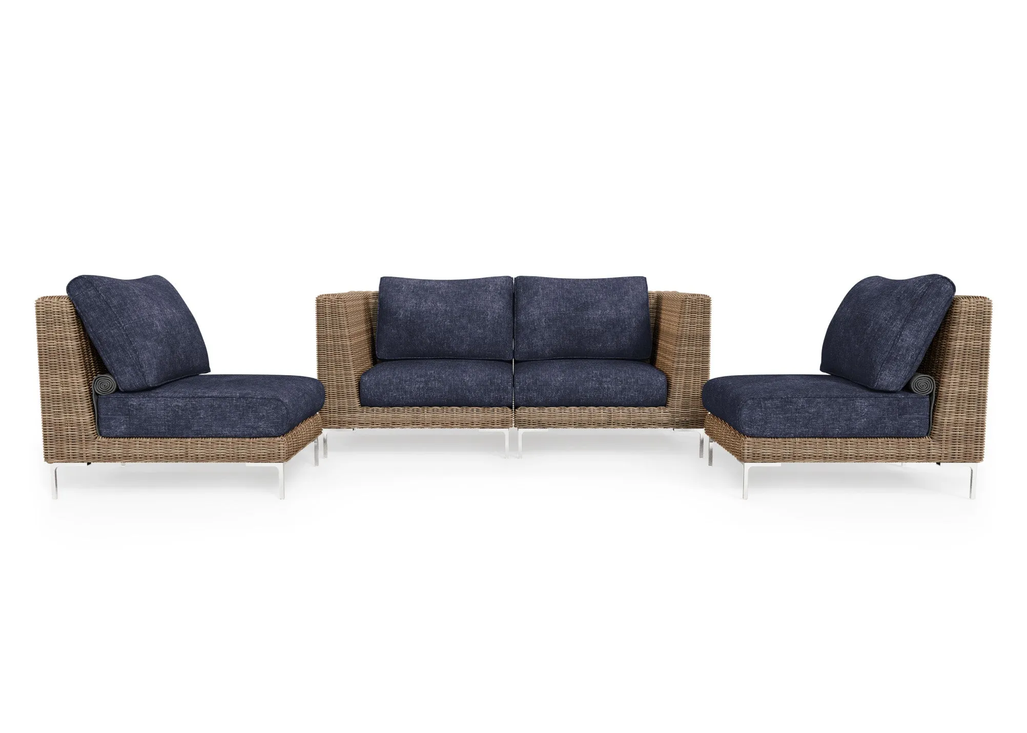 Brown Wicker Outdoor Loveseat with Armless Chairs - 4 Seat