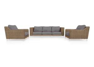 Brown Wicker Outdoor Sofa with Armchairs - 5 Seat