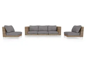 Brown Wicker Outdoor Sofa with Armless Chairs - 5 Seat