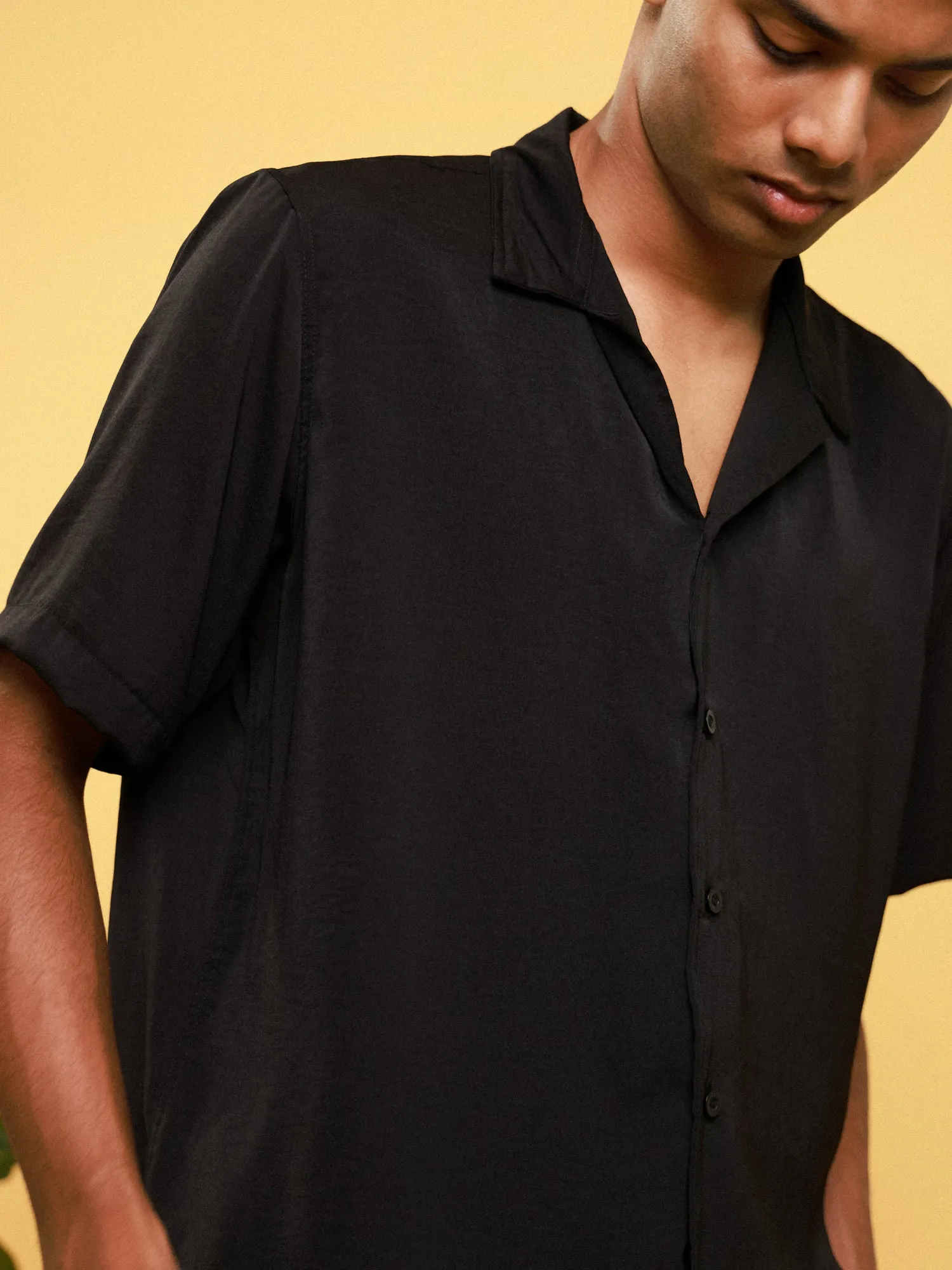 Camp Collar Detailed Polyester Shirt