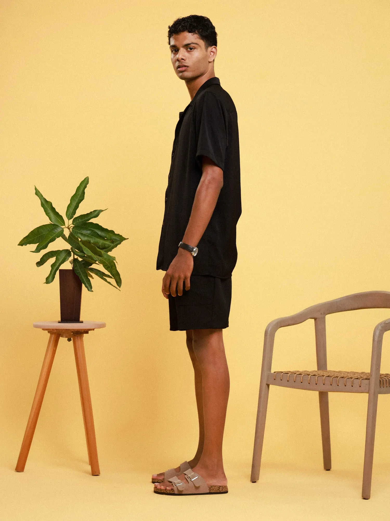 Camp Collar Detailed Polyester Shirt