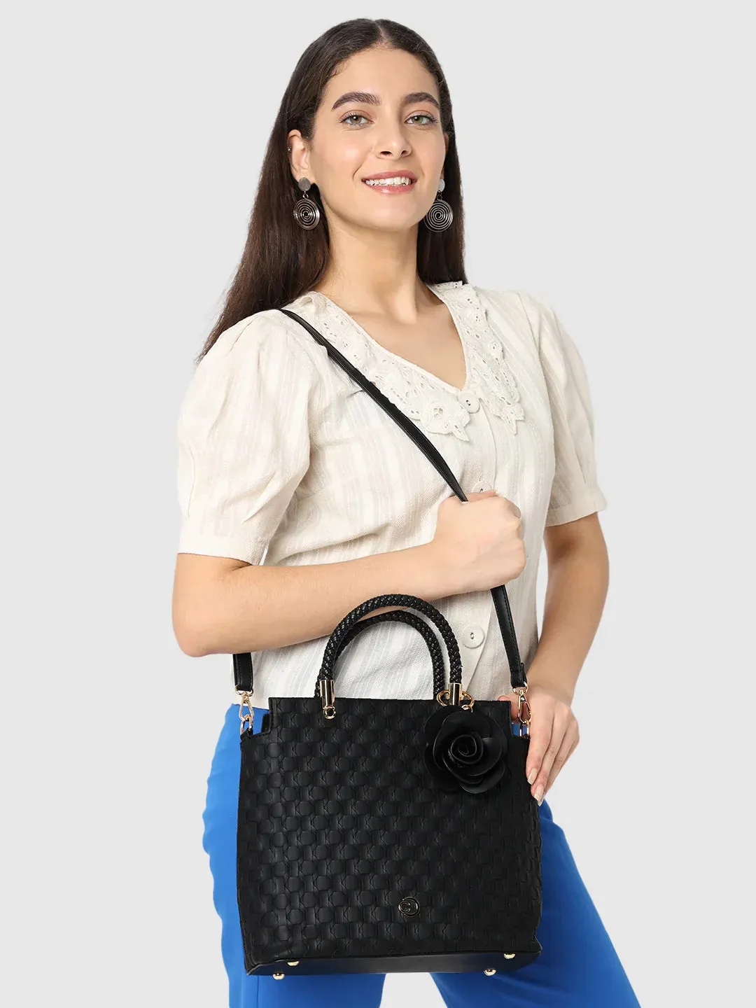 Caprese Rosa Small Black Tote Bag