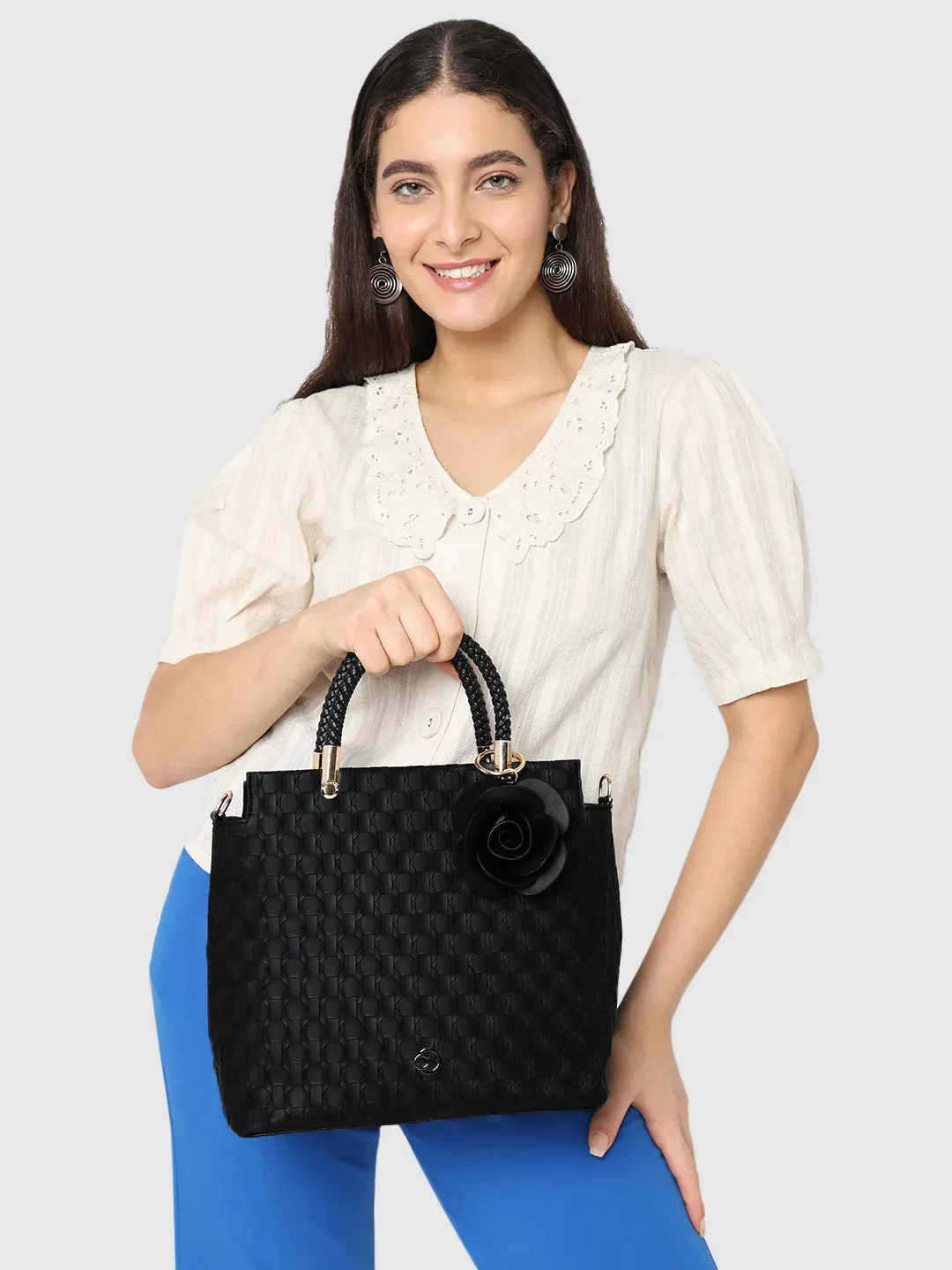 Caprese Rosa Small Black Tote Bag