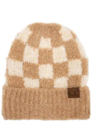 C.C Checkered Pattern Boucle Cuff Beanie