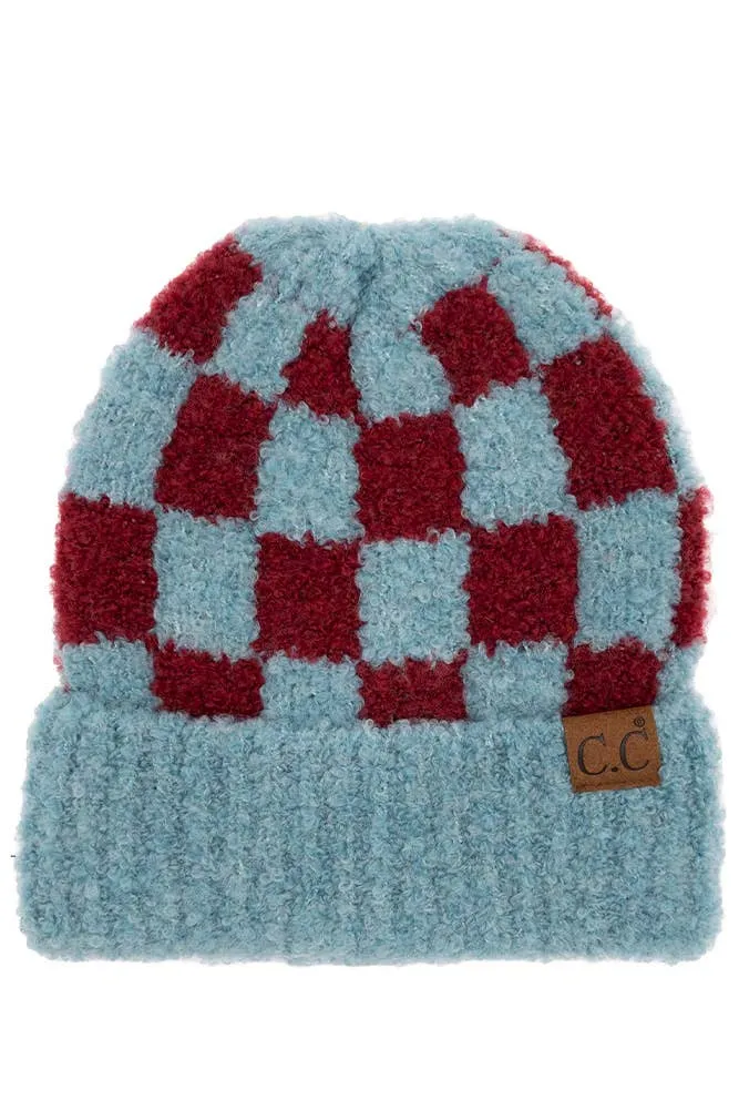 C.C Checkered Pattern Boucle Cuff Beanie