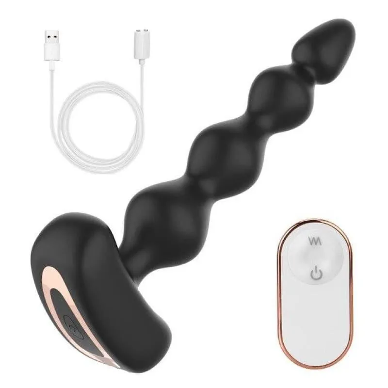 Chapelet anal silicone noir vibrant 18cm