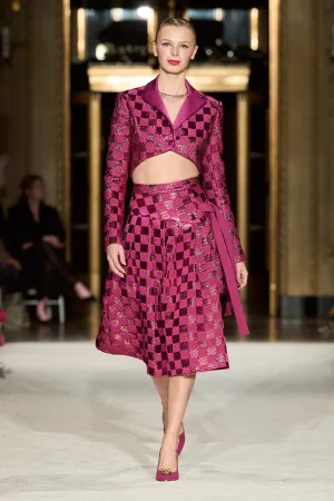 Checkered Asymmetric Wrap Skirt