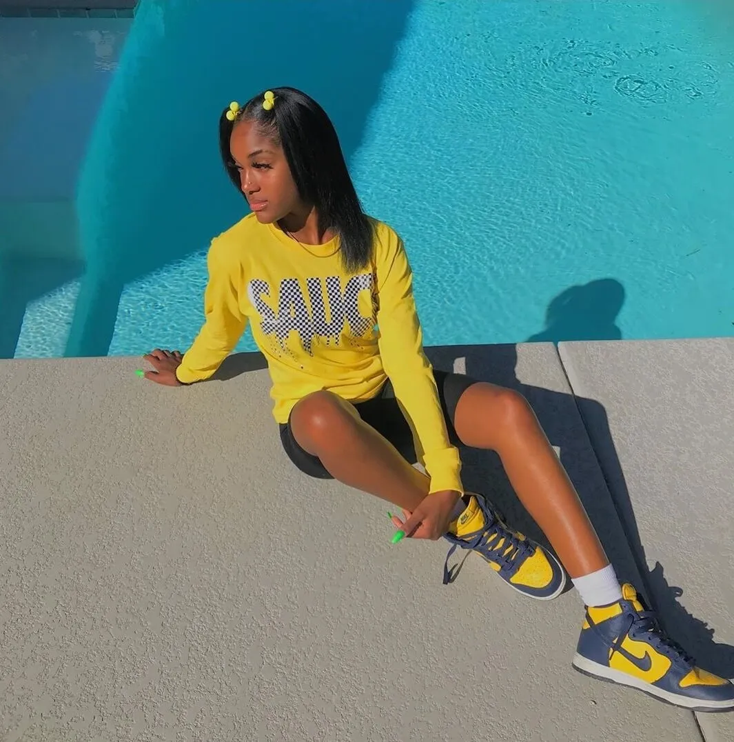 Checkered B&W Sauce | Island Yellow Long Sleeve Tee