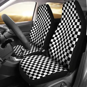 Checkered Black White Car Seat Covers (set of 2)