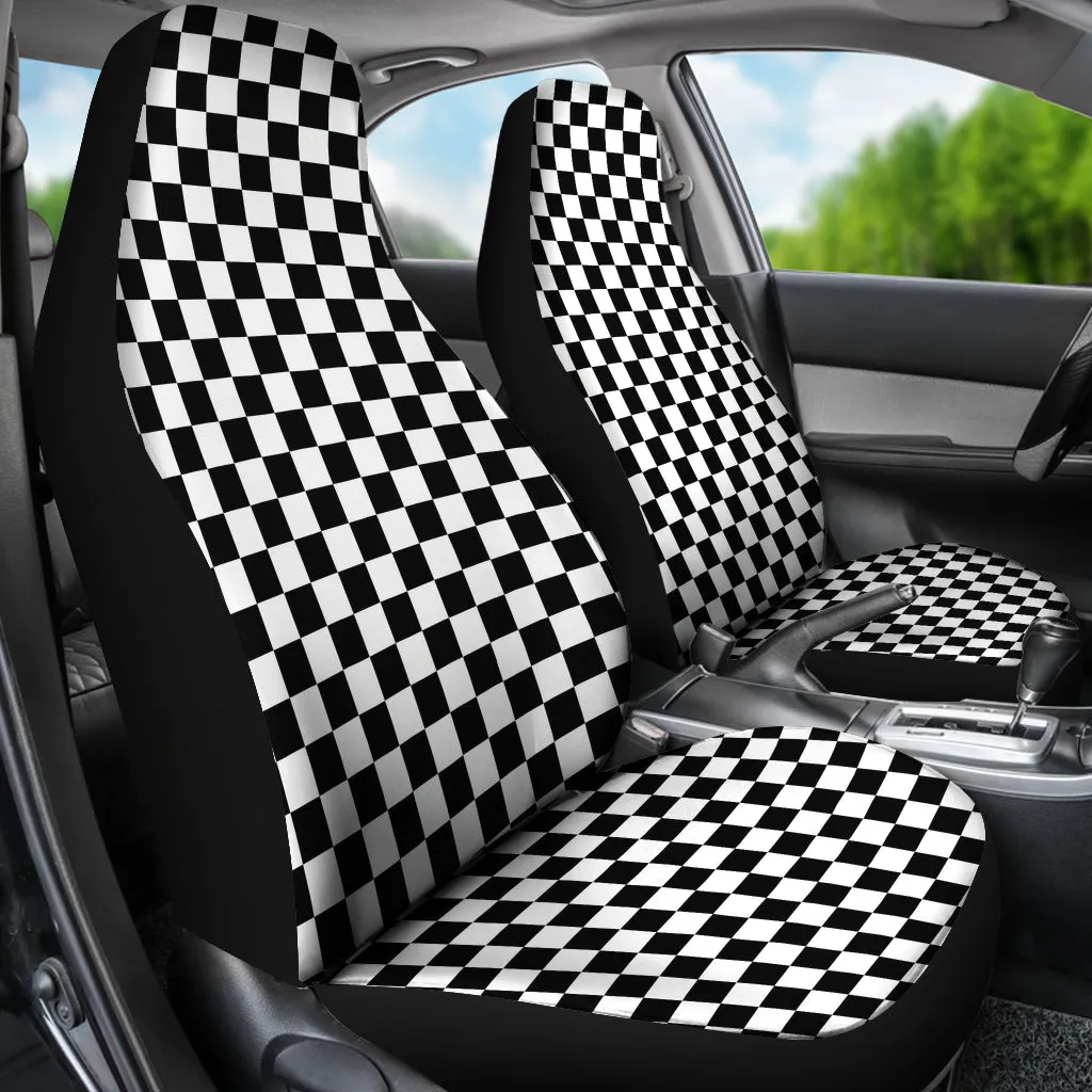 Checkered Black White Car Seat Covers (set of 2)