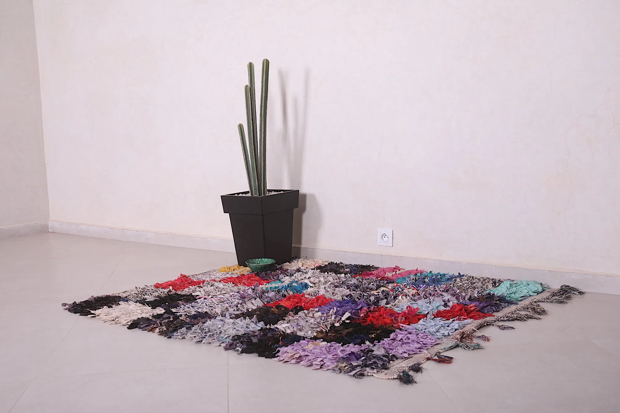 Checkered Boucherouite Rug - 4.2x5.4 ft | Handwoven Moroccan Style