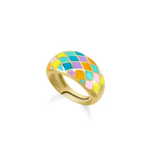 Checkered Enamel Dome Ring