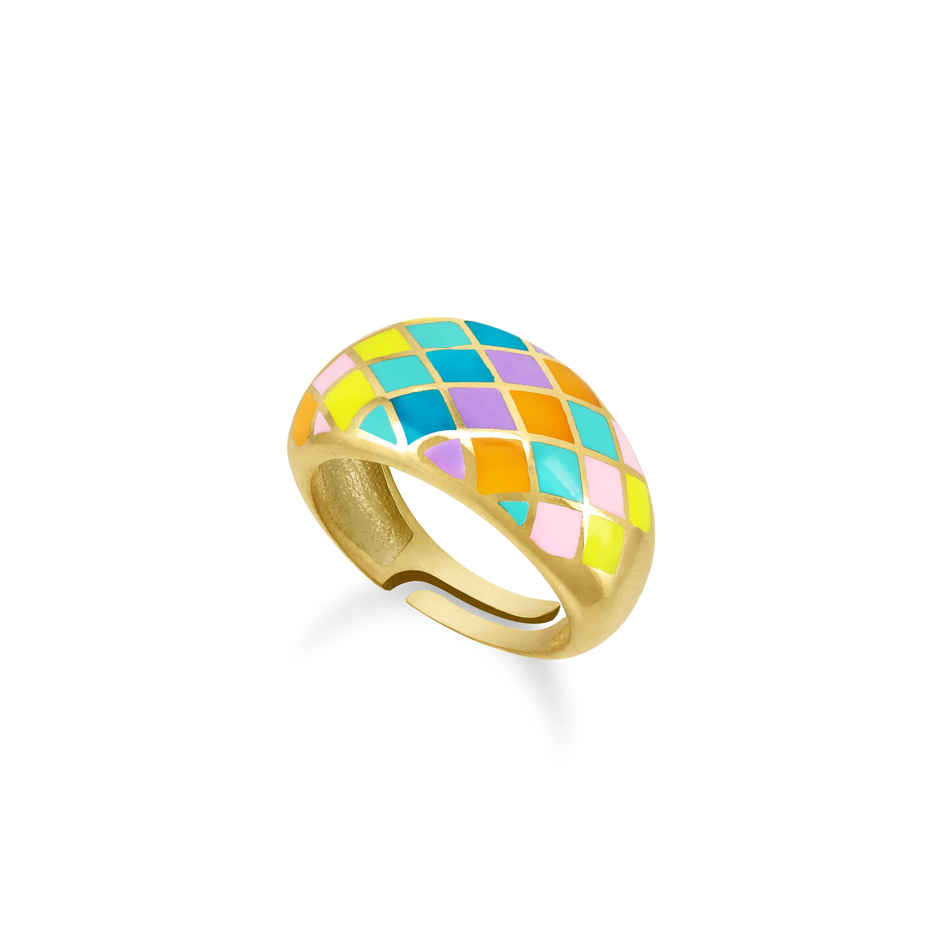 Checkered Enamel Dome Ring