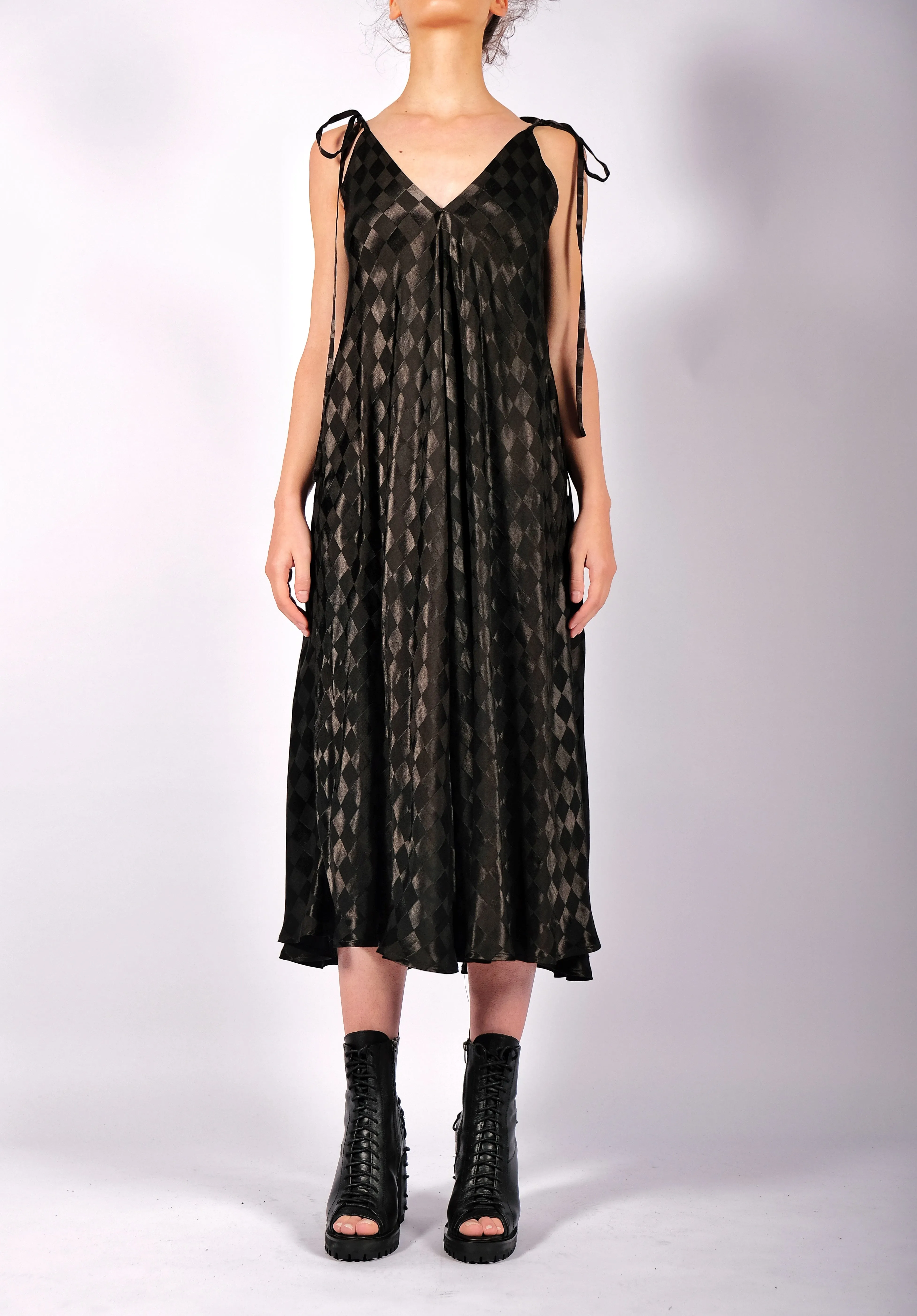 Checkered Midi Dress with Straps