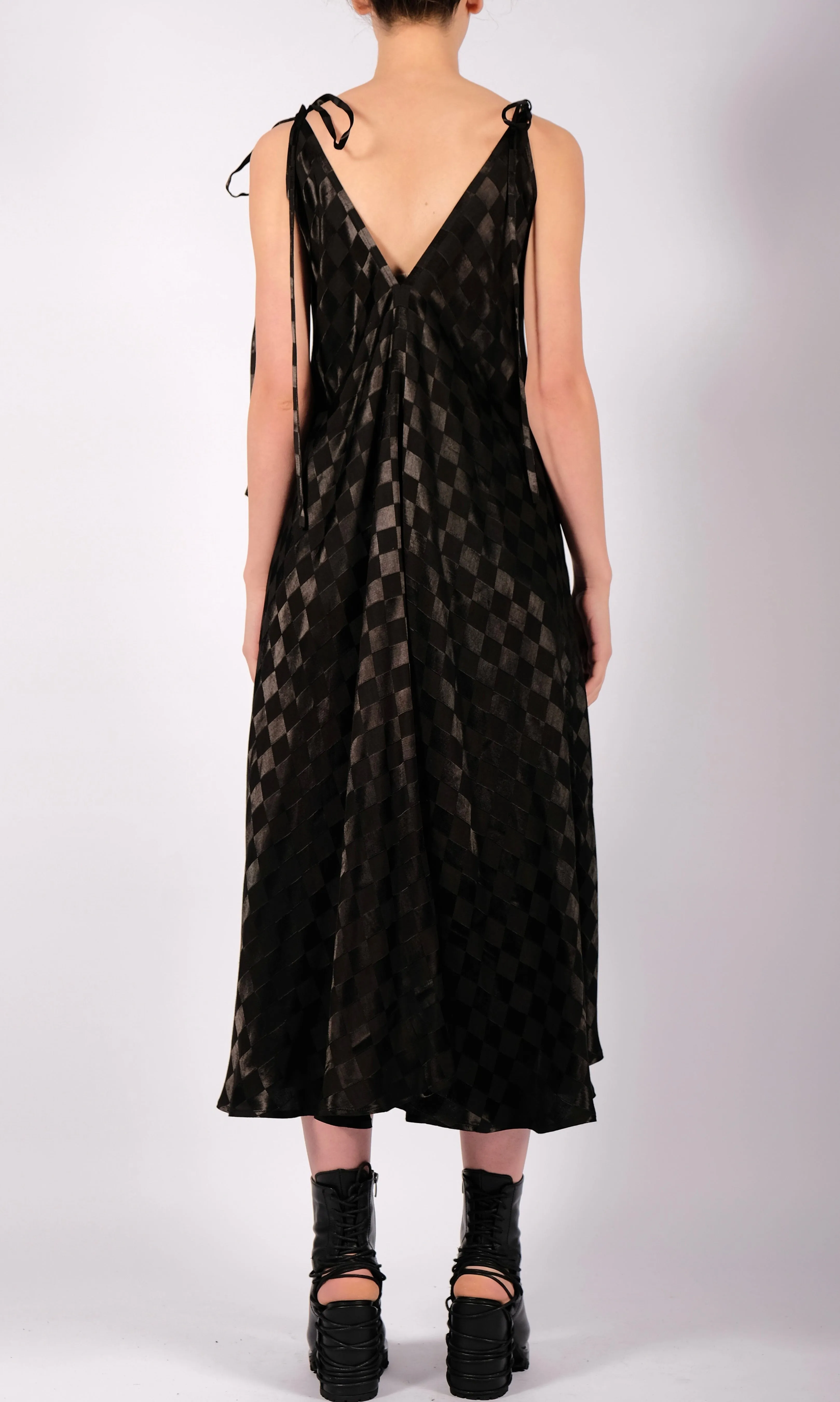 Checkered Midi Dress with Straps