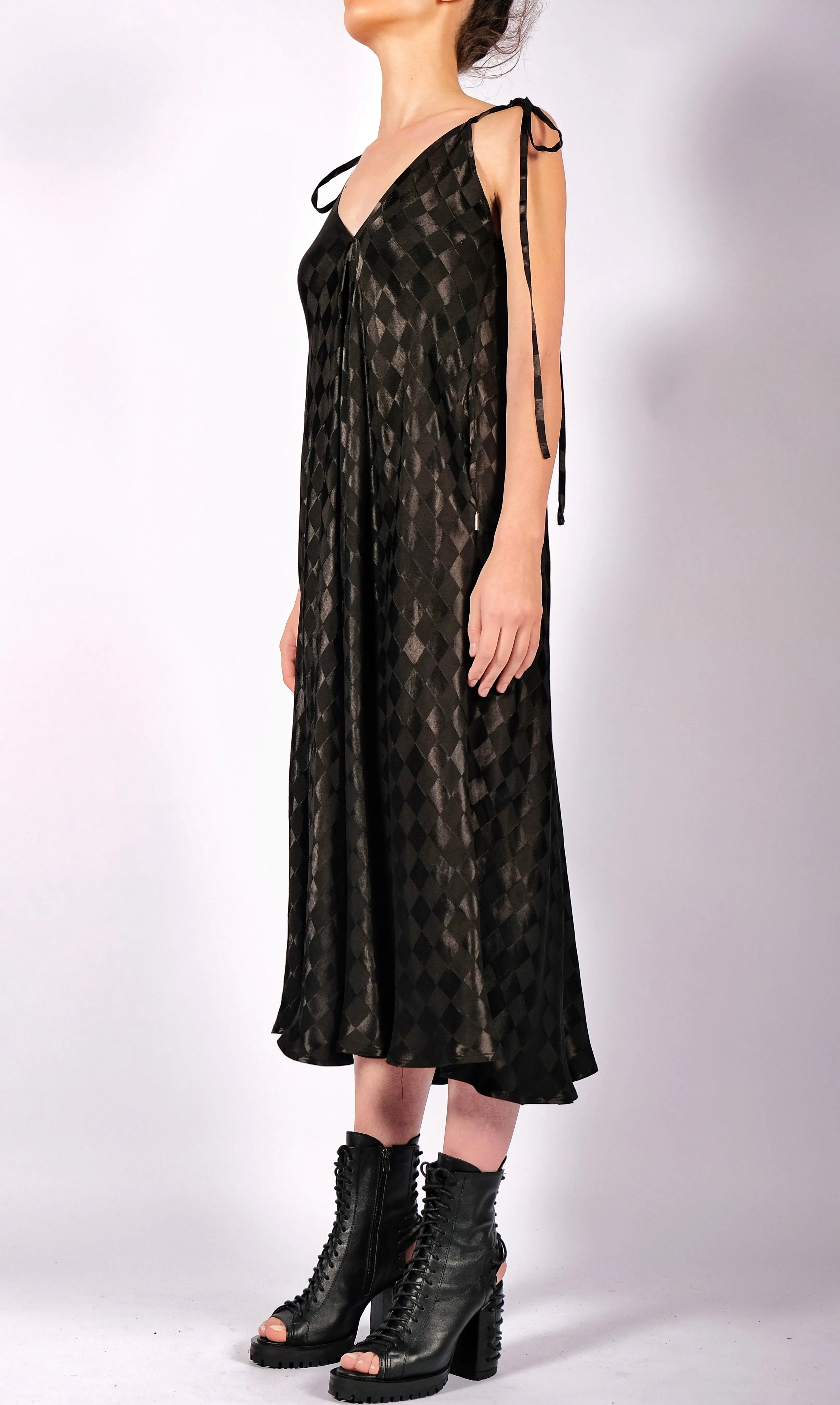 Checkered Midi Dress with Straps
