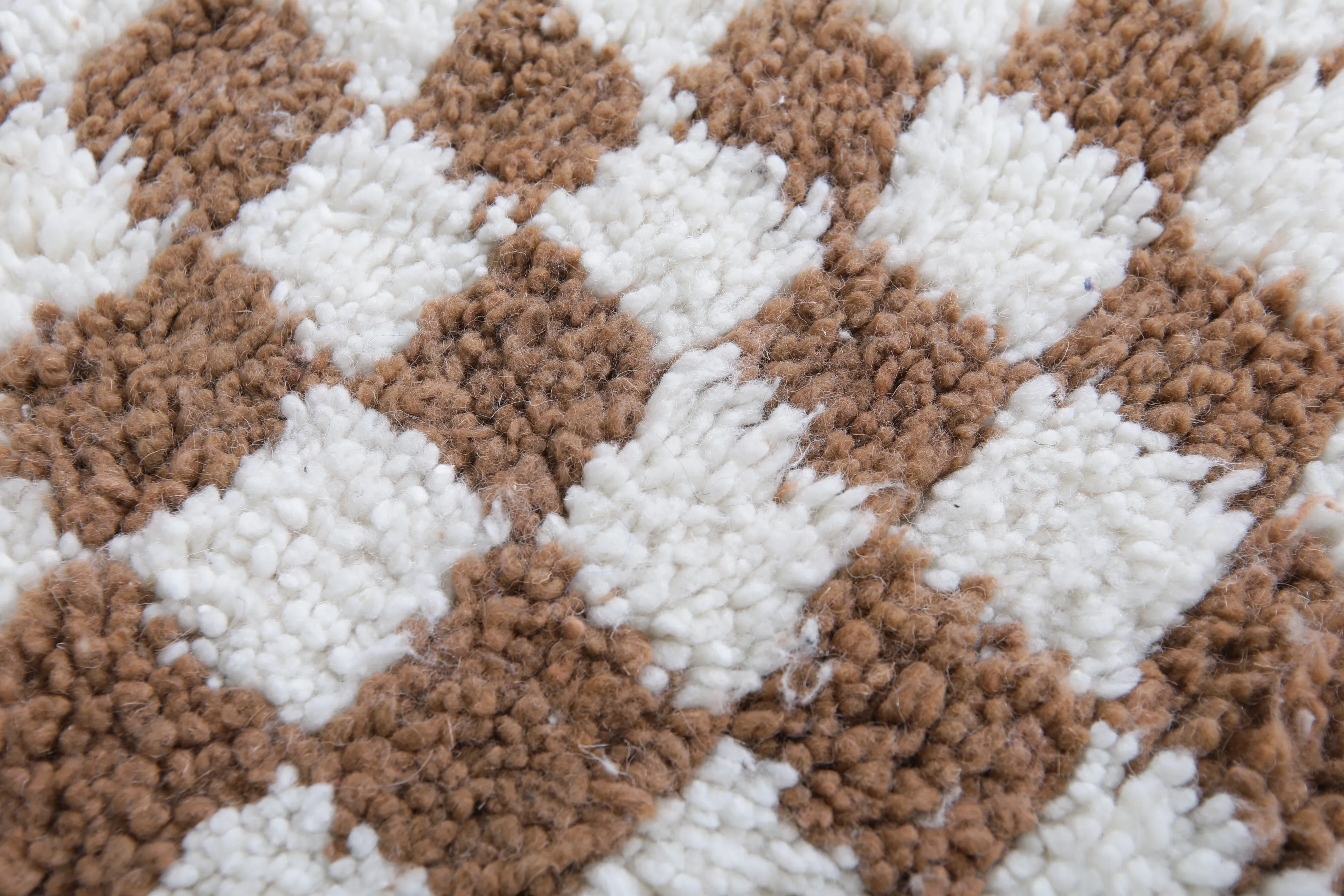 Checkered Moroccan Rug - Handwoven 3.2 x 3.3 Feet | Brown & White Wool Accent