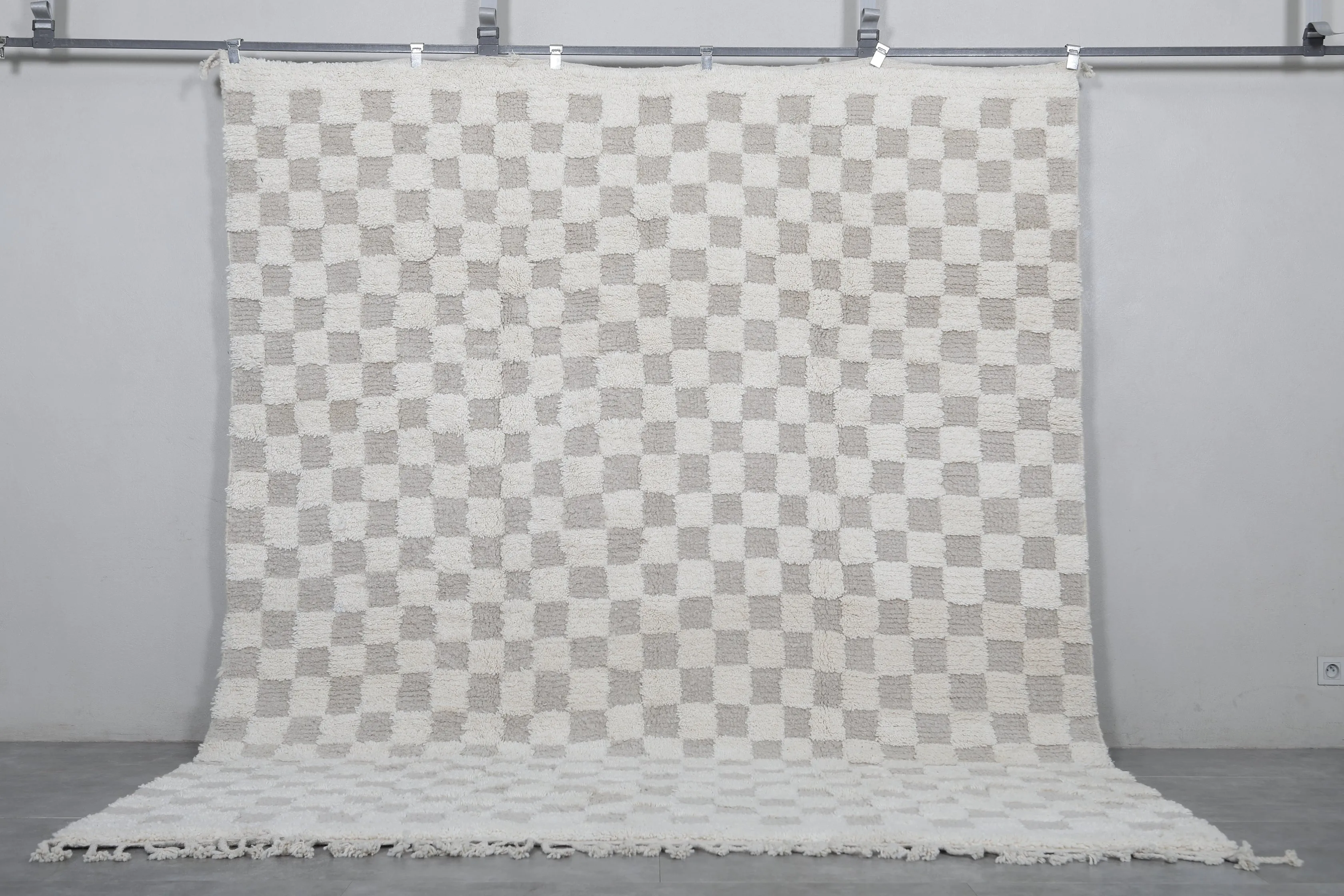 Checkered Moroccan Rug - Handwoven 8.3 x 10.1 Feet | Elegant Neutral Design