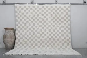 Checkered Moroccan Rug - Handwoven 8.3 x 10.1 Feet | Elegant Neutral Design