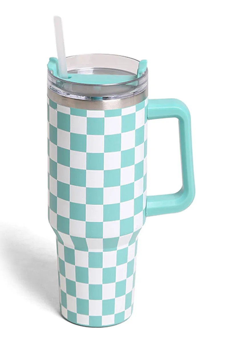 Checkered Pattern 40oz Tumbler with Handle