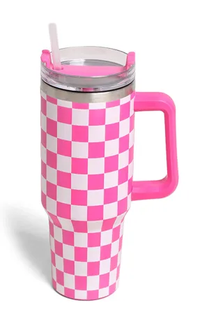 Checkered Pattern 40oz Tumbler with Handle