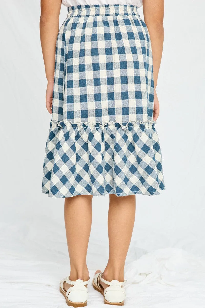 Checkered Ruffle Tiered Skirt