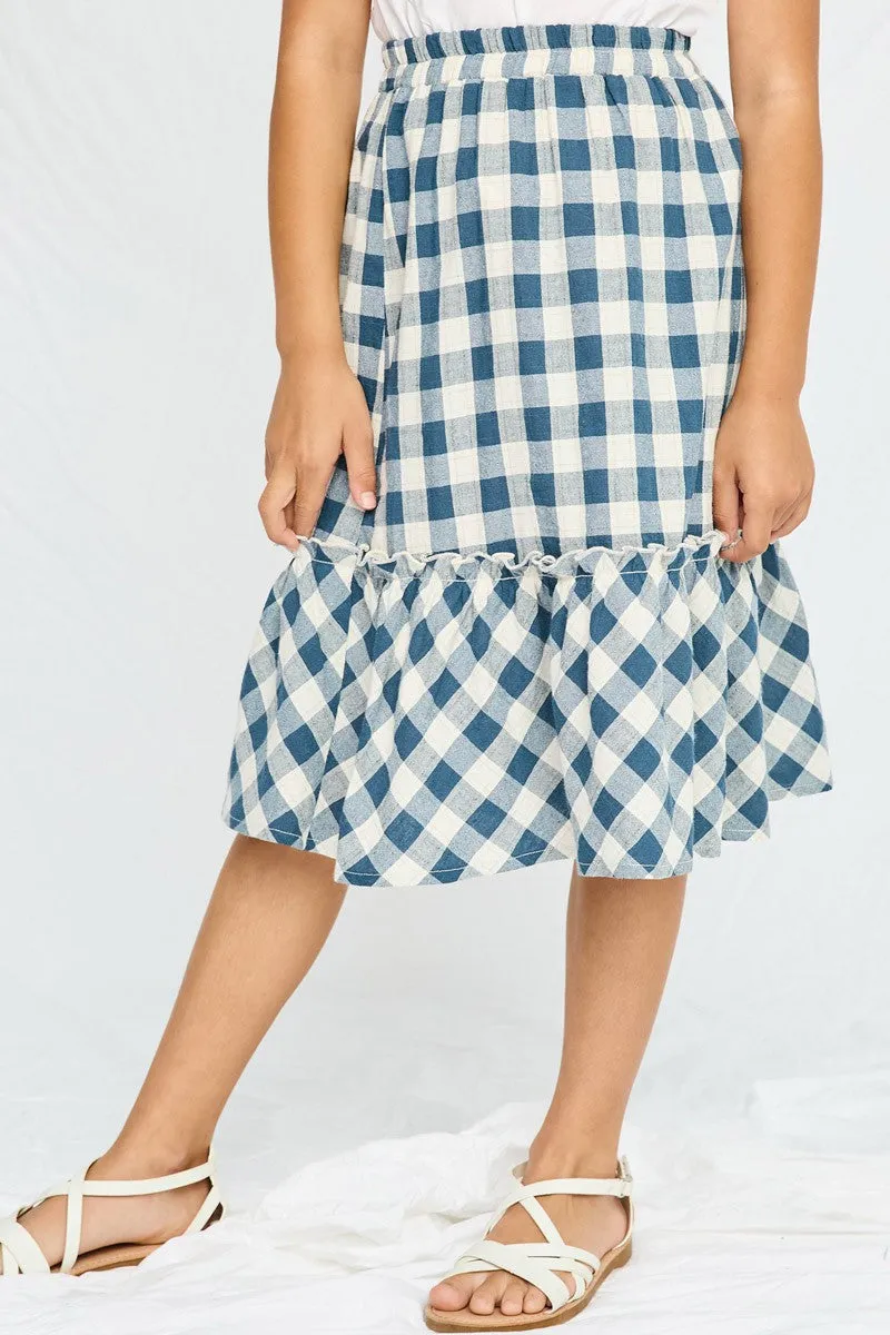 Checkered Ruffle Tiered Skirt