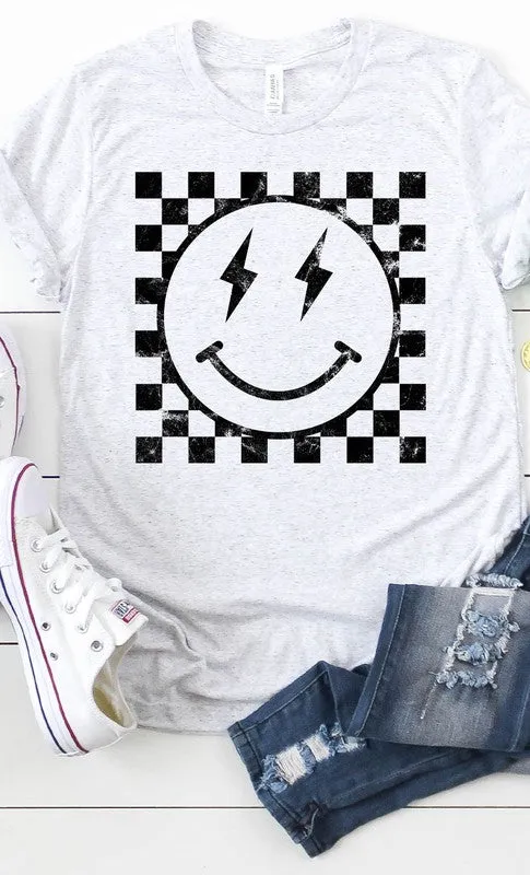 Checkered Smiley Graphic Tee - Curvy 