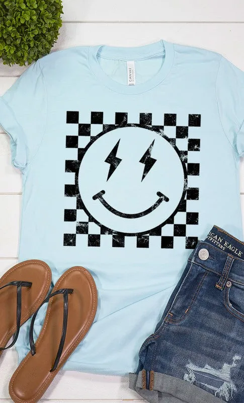 Checkered Smiley Graphic Tee - Curvy 
