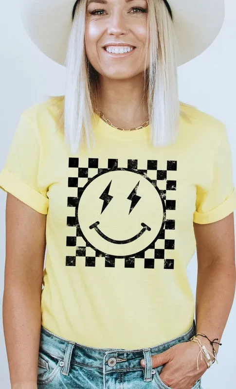 Checkered Smiley Graphic Tee - Curvy 