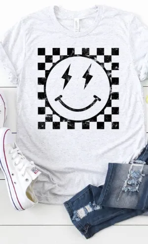 Checkered Smiley Graphic Tee - Curvy 