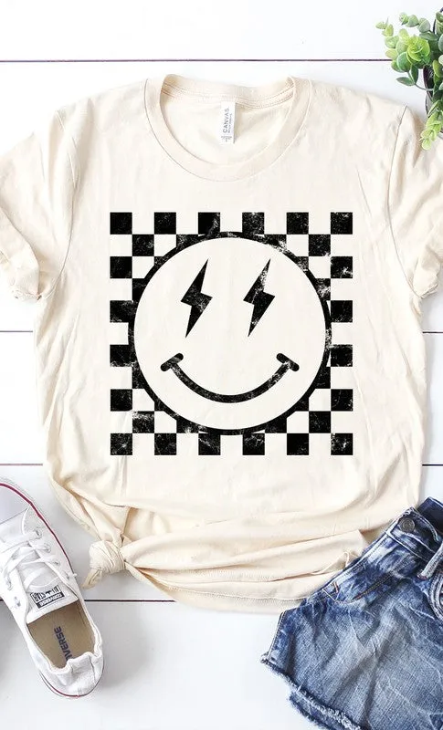 Checkered Smiley Graphic Tee - Curvy 
