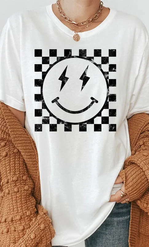 Checkered Smiley Graphic Tee - Curvy 