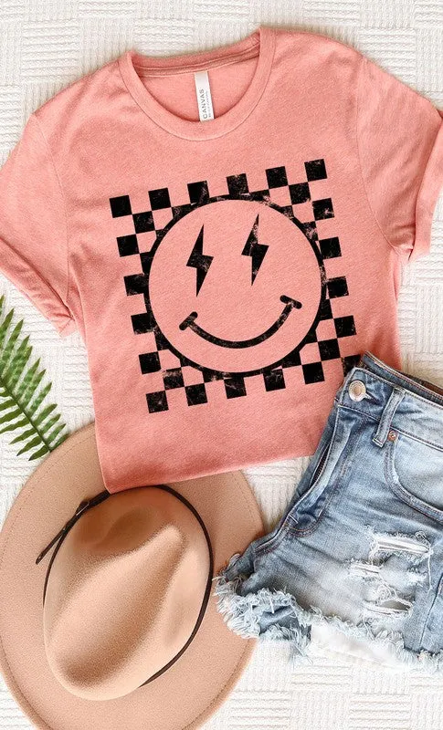 Checkered Smiley Graphic Tee - Curvy 