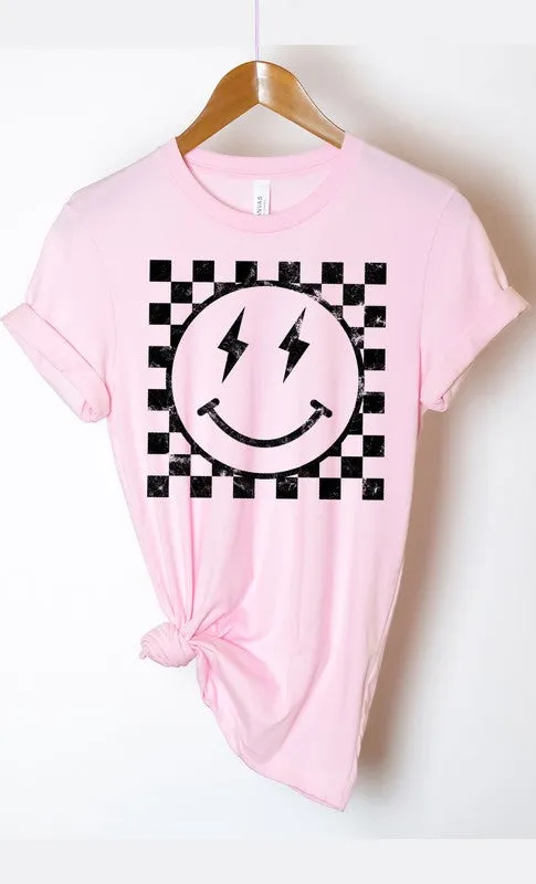 Checkered Smiley Graphic Tee - Curvy 