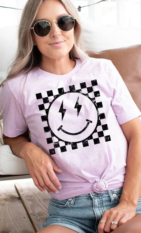 Checkered Smiley Graphic Tee - Curvy 