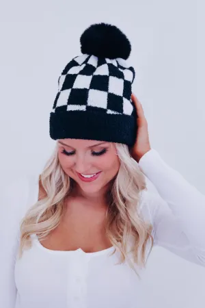 Chillin' Checkered Pom Beanie - Black