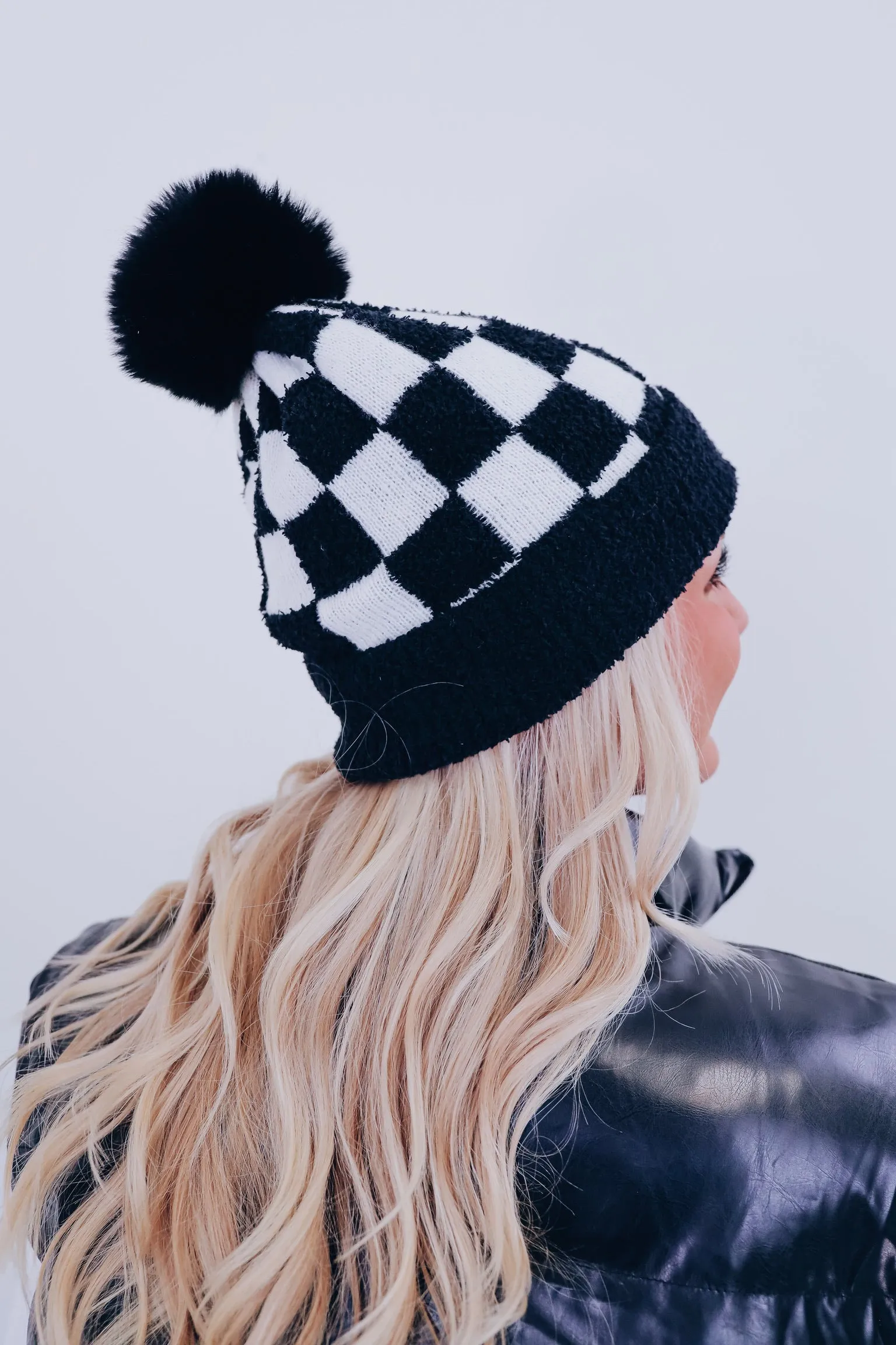 Chillin' Checkered Pom Beanie - Black