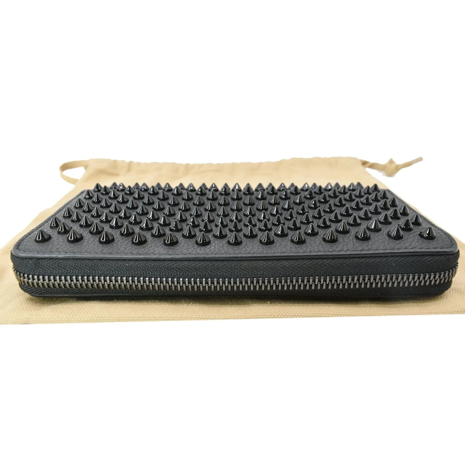CHRISTIAN LOUBOUTIN Spike Panettone Leather Zippy Wallet Black - sold