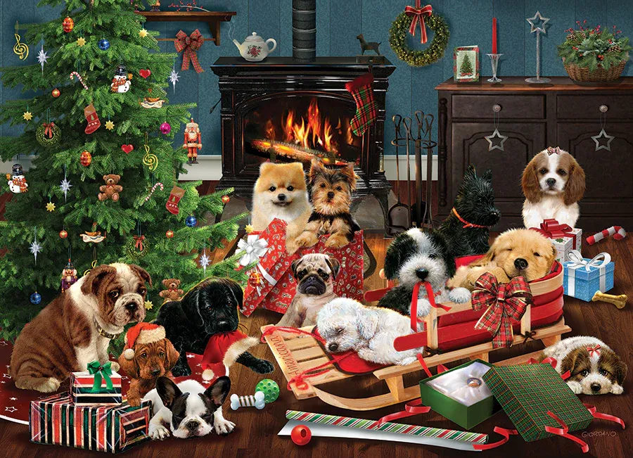 Christmas Puppies 1000pc Compact Puzzle