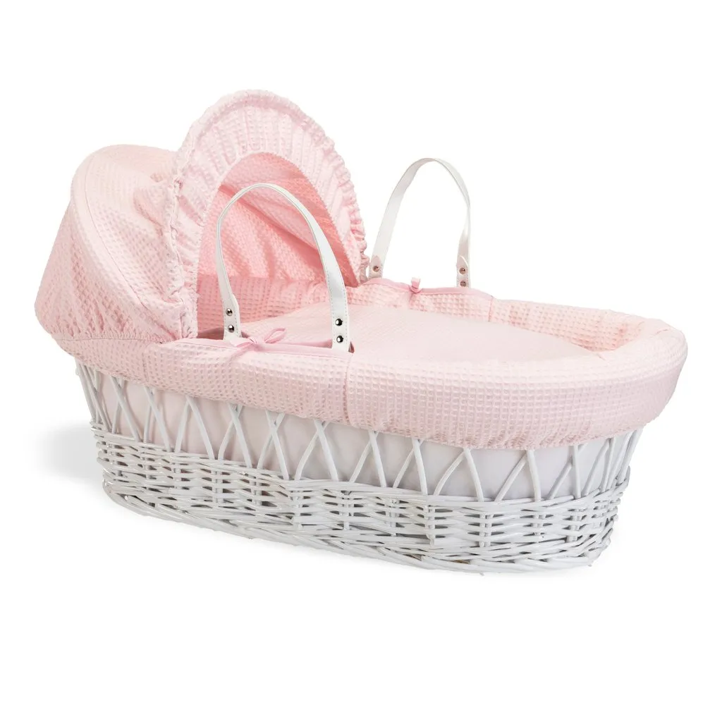 Clair De Lune Waffle White Wicker Moses Basket