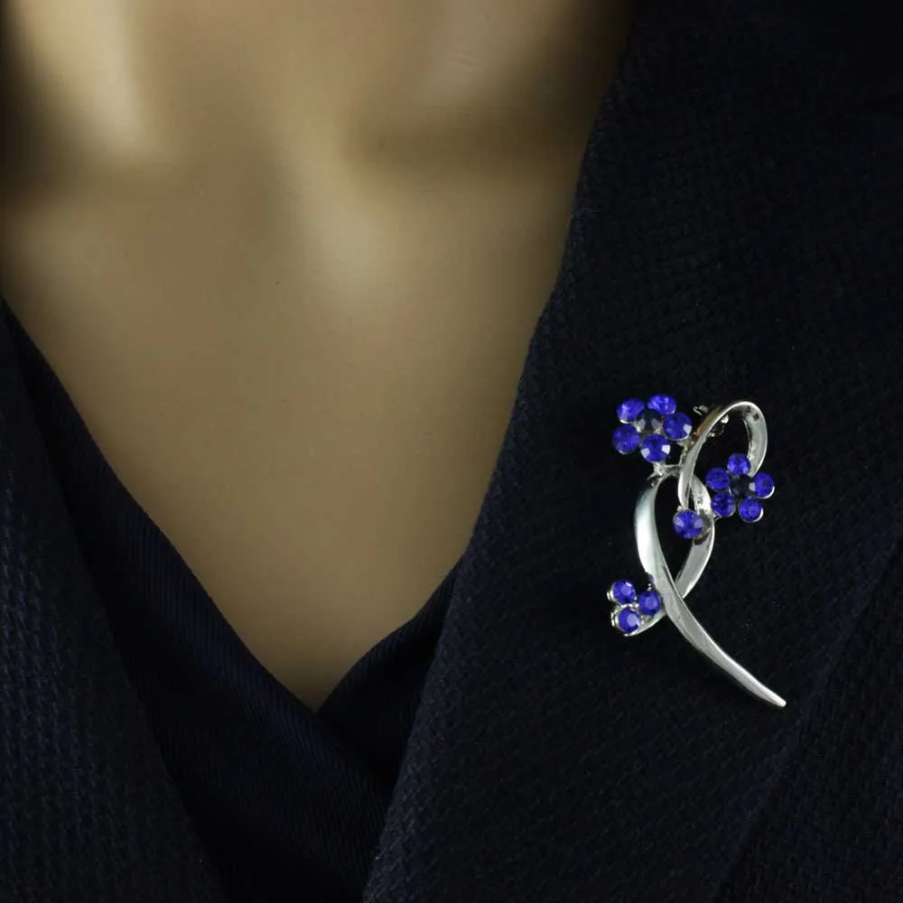 Cobalt Blue Crystal Daisies on a Loop Brooch Pin - PRL904BL