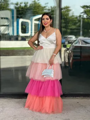 Color Block Layered Maxi Dress