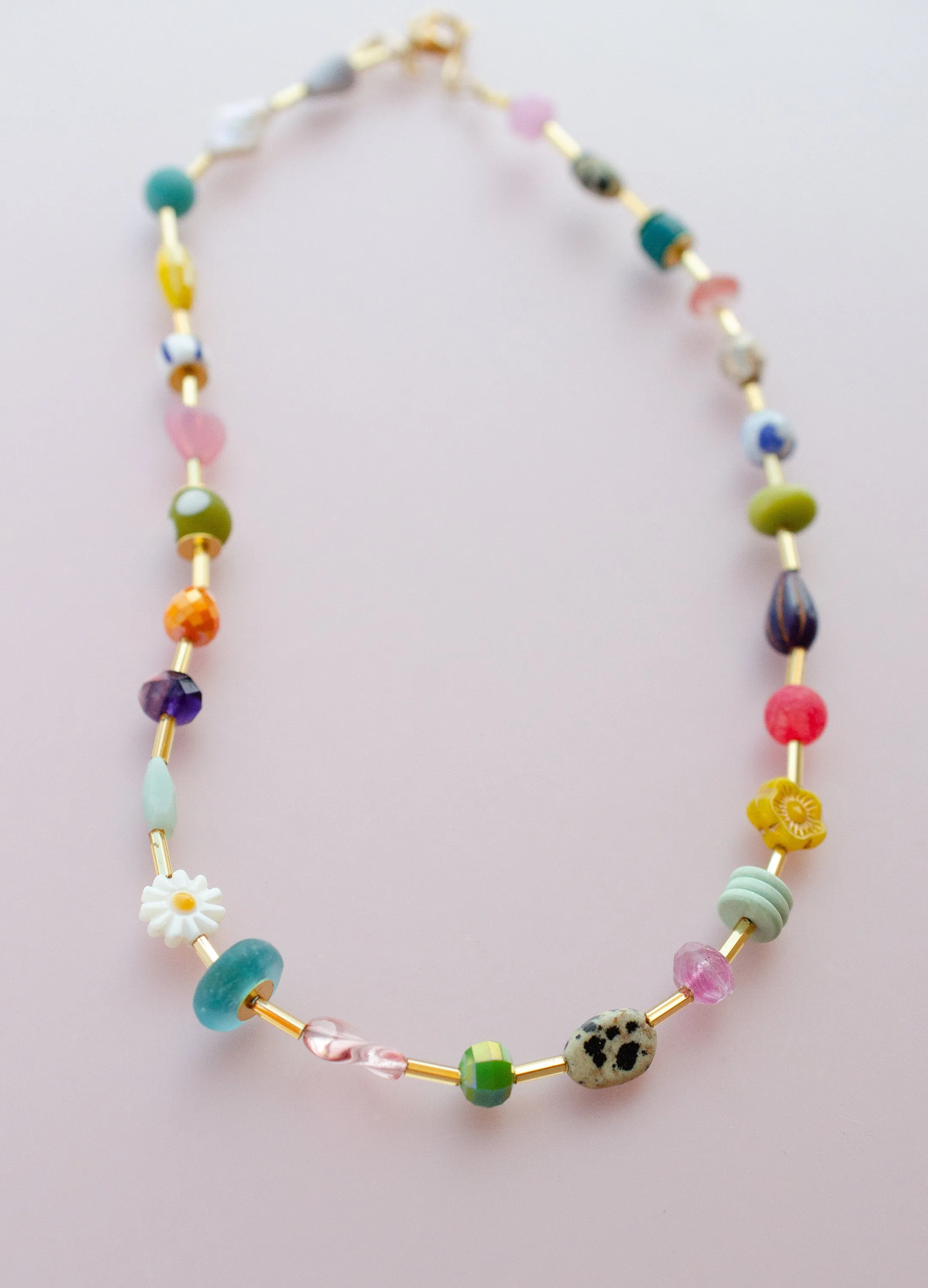 Colorful Beaded necklace, Crystal necklace, spring jewelry, gold beaded necklace, necklace with flowers, colorful statement jewelry,mariposa