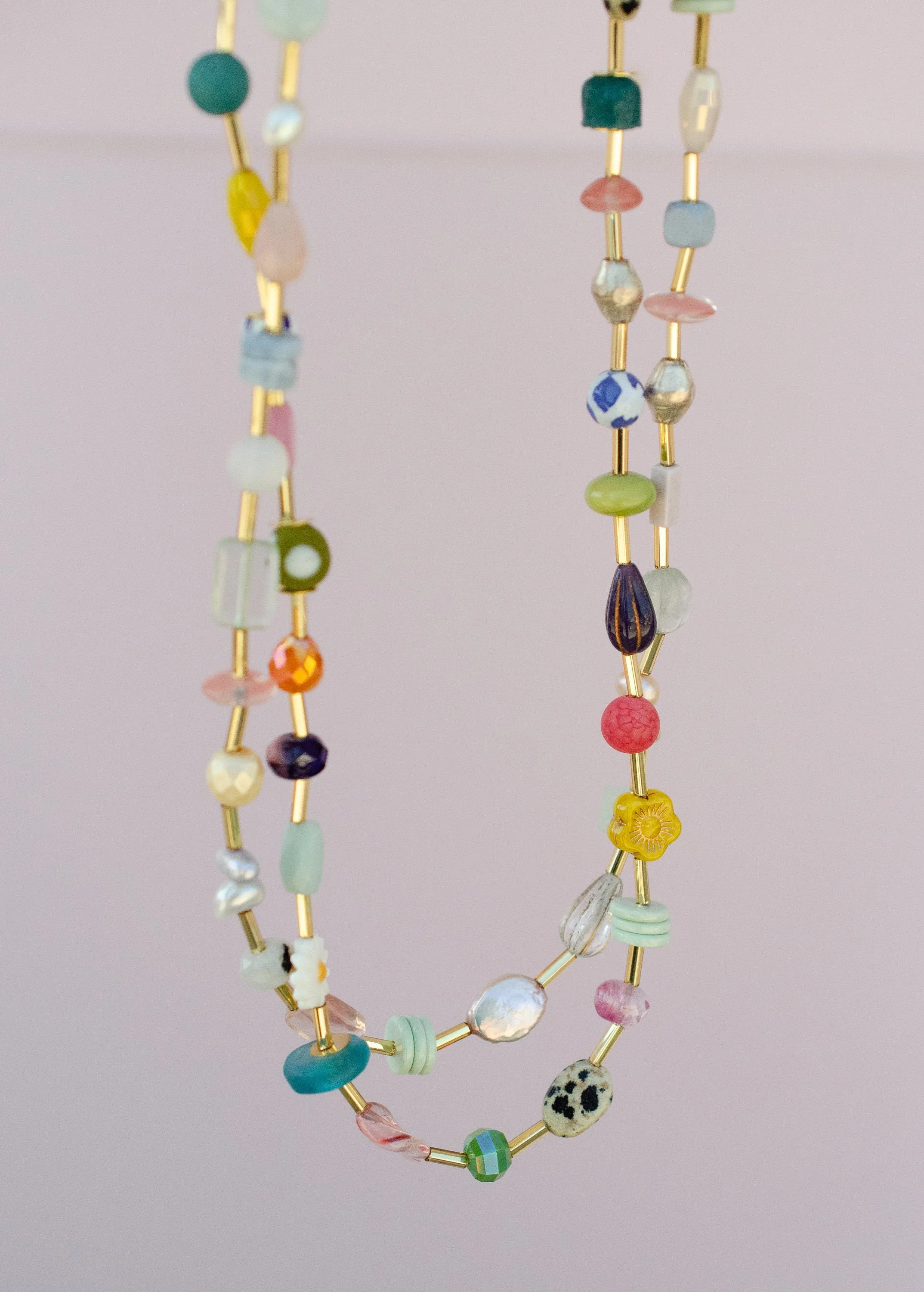 Colorful Beaded necklace, Crystal necklace, spring jewelry, gold beaded necklace, necklace with flowers, colorful statement jewelry,mariposa