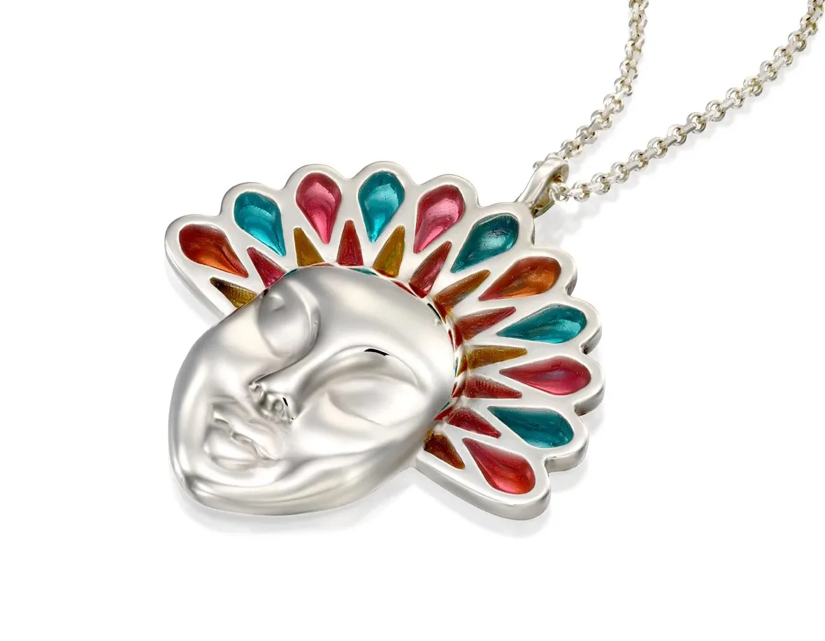 Colorful lotus silver women pendant