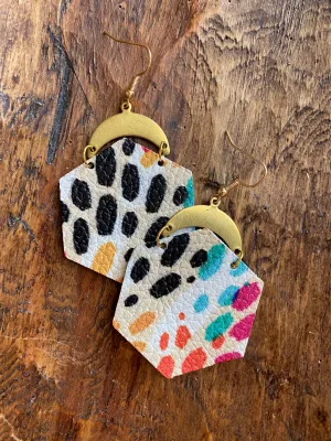 Colorful Paint Dobs Hexagon Earrings