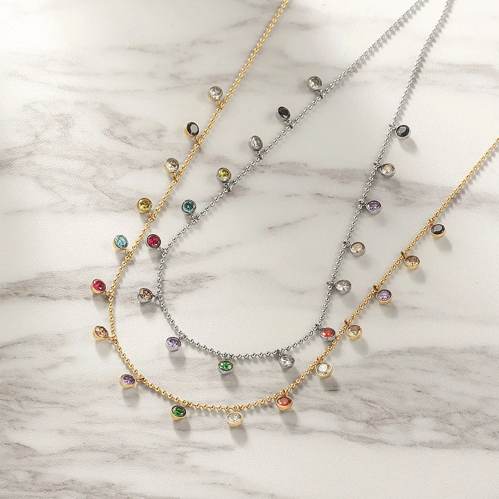 Colorful zircon inlaid necklace-NSSN739STGCZD