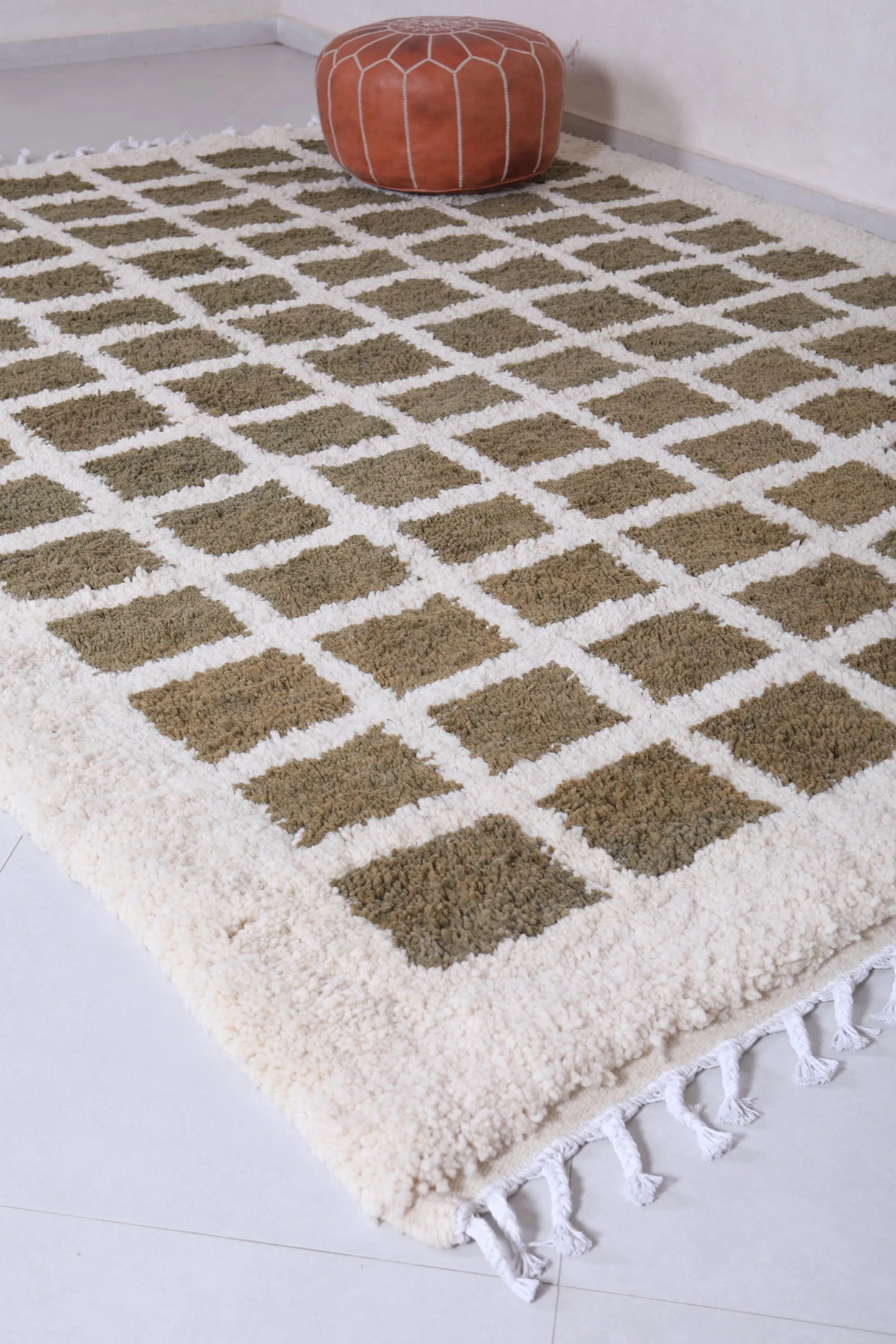 Contemporary rug - Green and Beige Checkered rug - Azilal rug